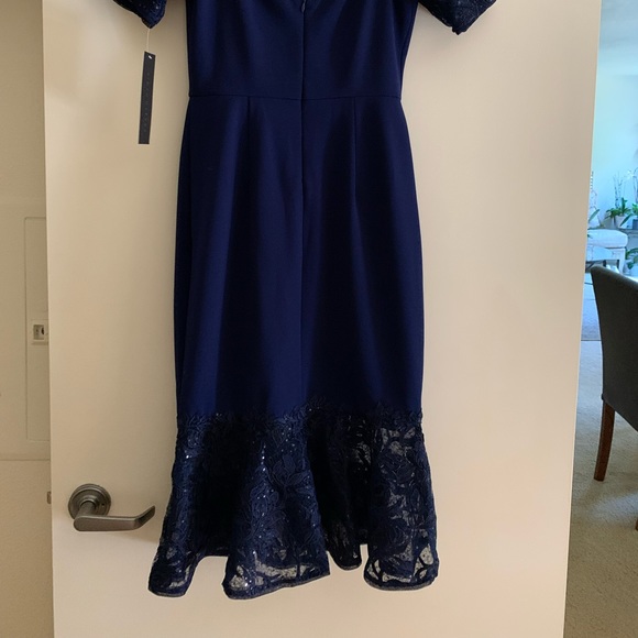 Aidan Mattox blue dress beautiful sequence top and button. Size 2 - Picture 2 of 7